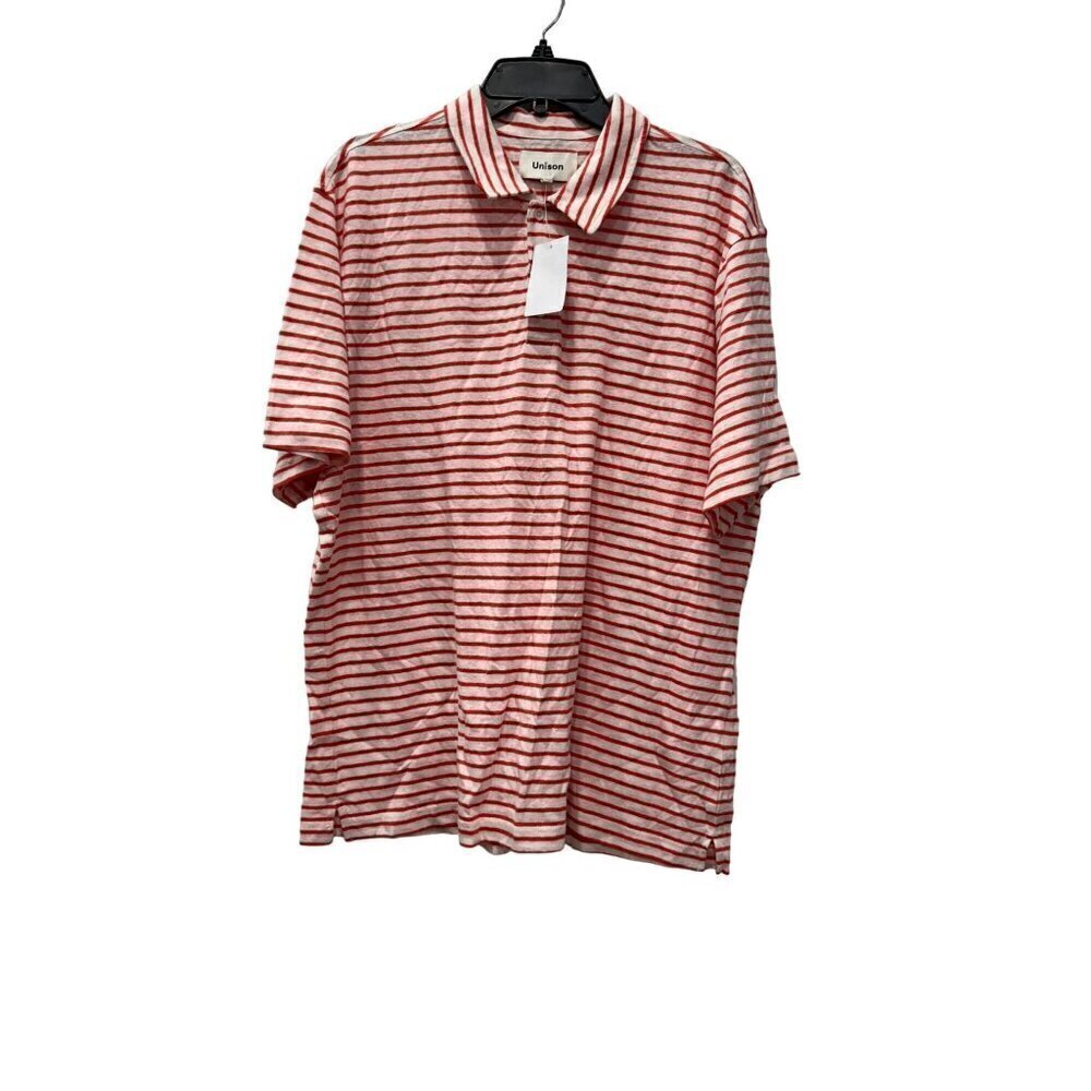 New UNISON Men's Size XL Classic Short Sleeve Crew Polo w/Collar Orange Stripes